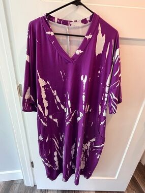3XL Purple Tie Dye Tunic Dress Oversized Lounge Dress Pockets Plus Size Casual
